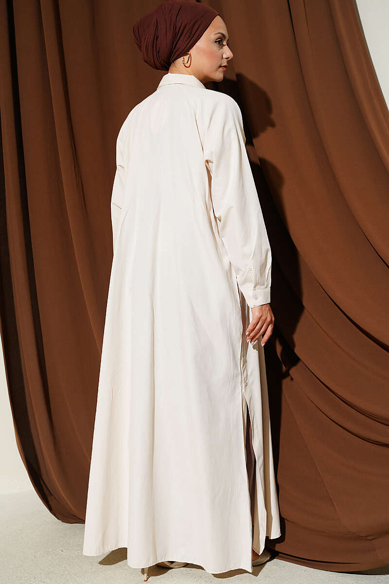 Long Button Shirt with Side Slits - Beige
