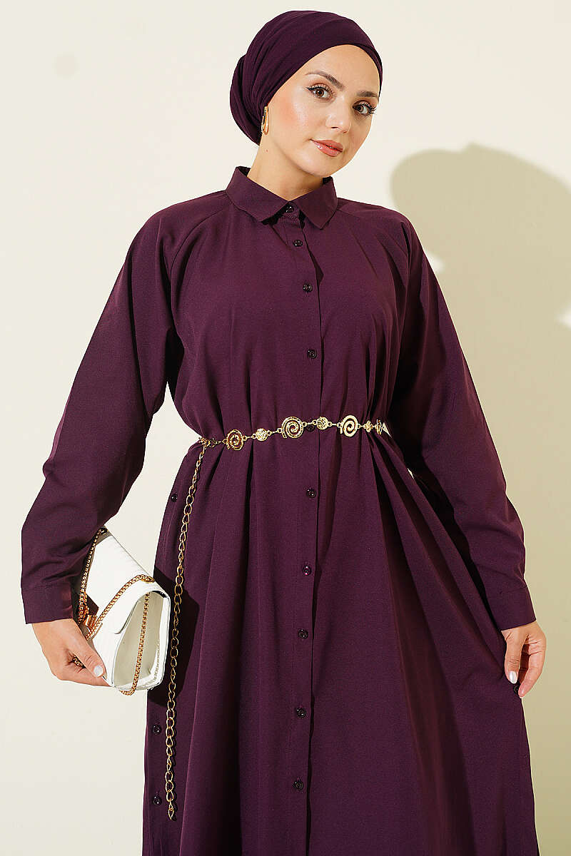 Long Button Shirt with Side Slits - Plum
