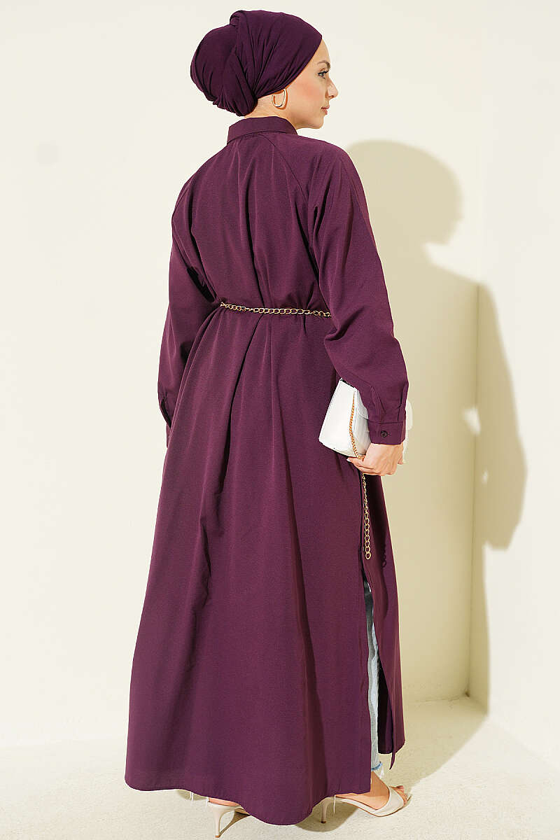 Long Button Shirt with Side Slits - Plum