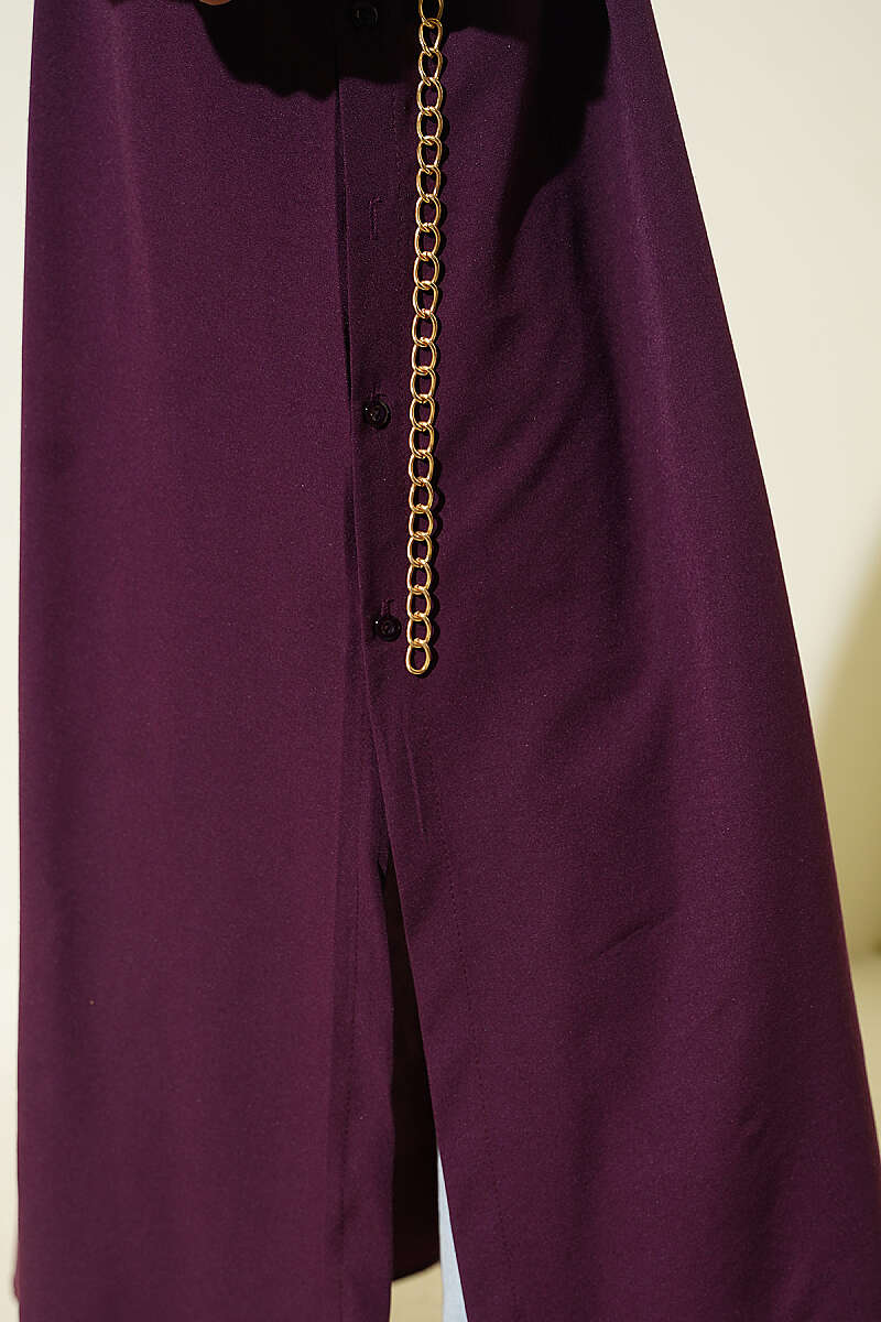 Long Button Shirt with Side Slits - Plum