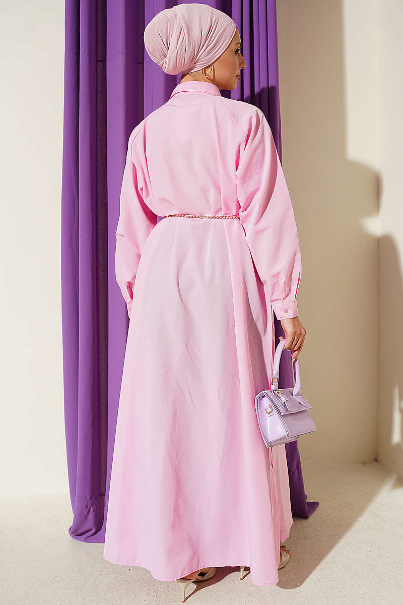 Long Button Shirt with Side Slits - Pink