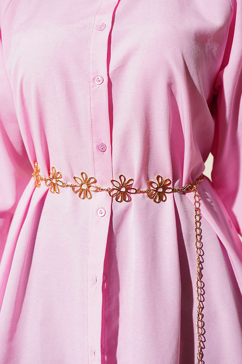 Long Button Shirt with Side Slits - Pink
