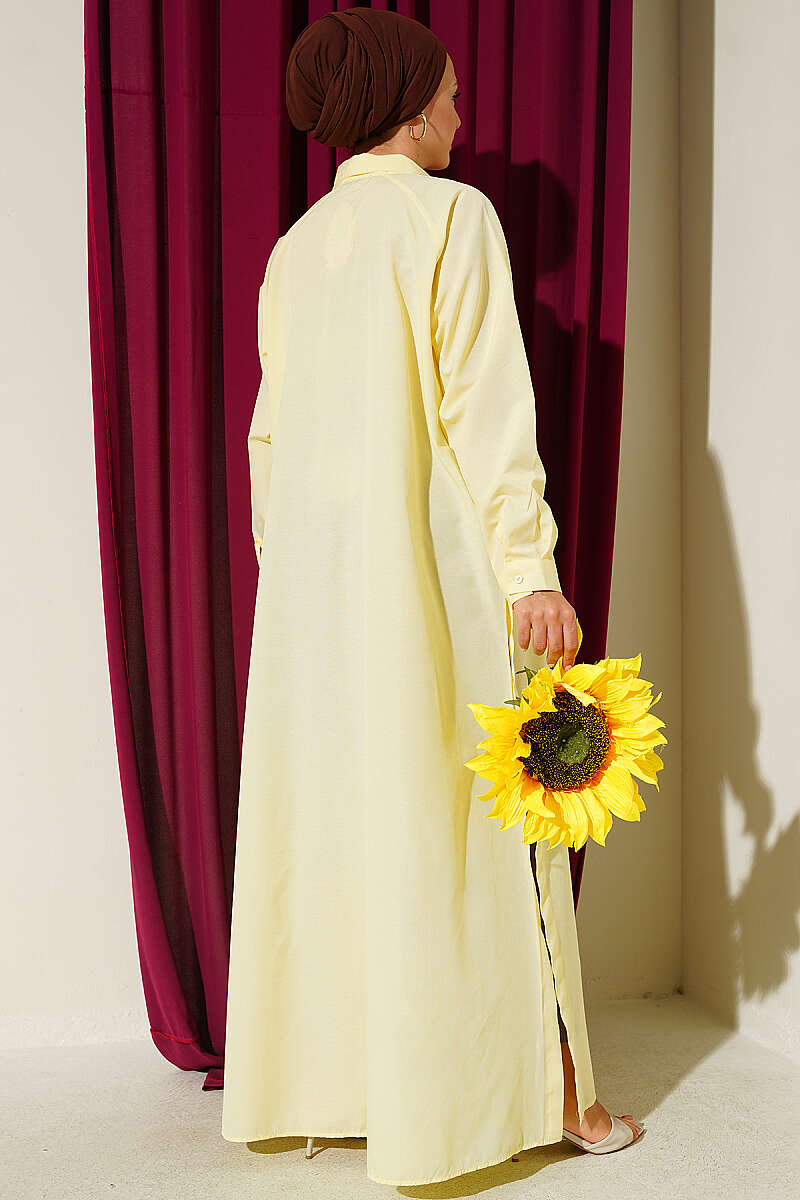 Long Button Shirt with Side Slits - Yellow