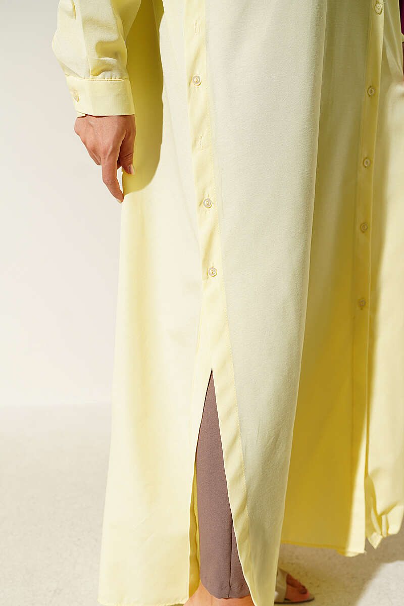 Long Button Shirt with Side Slits - Yellow