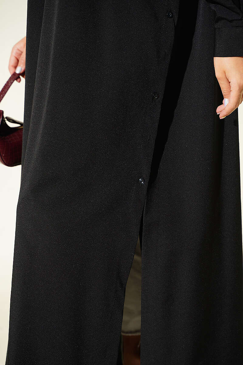 Long Button Shirt with Side Slits - Black