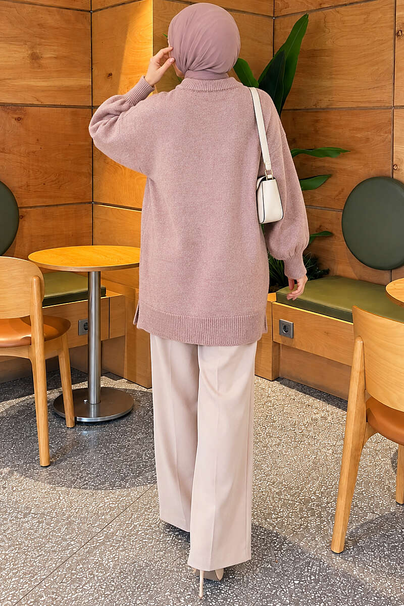Long Soft Knit Tunic with Side Slits - Dusty Rose