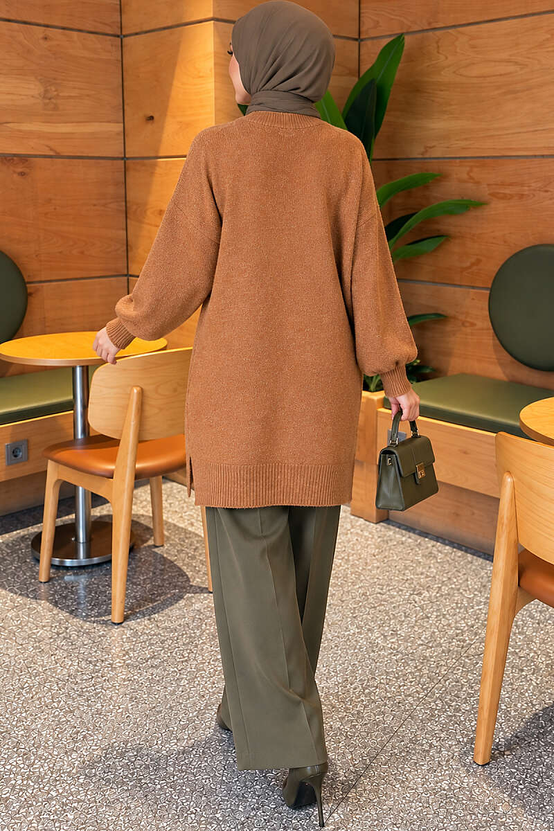 Long Soft Knit Tunic with Side Slits - Mustard