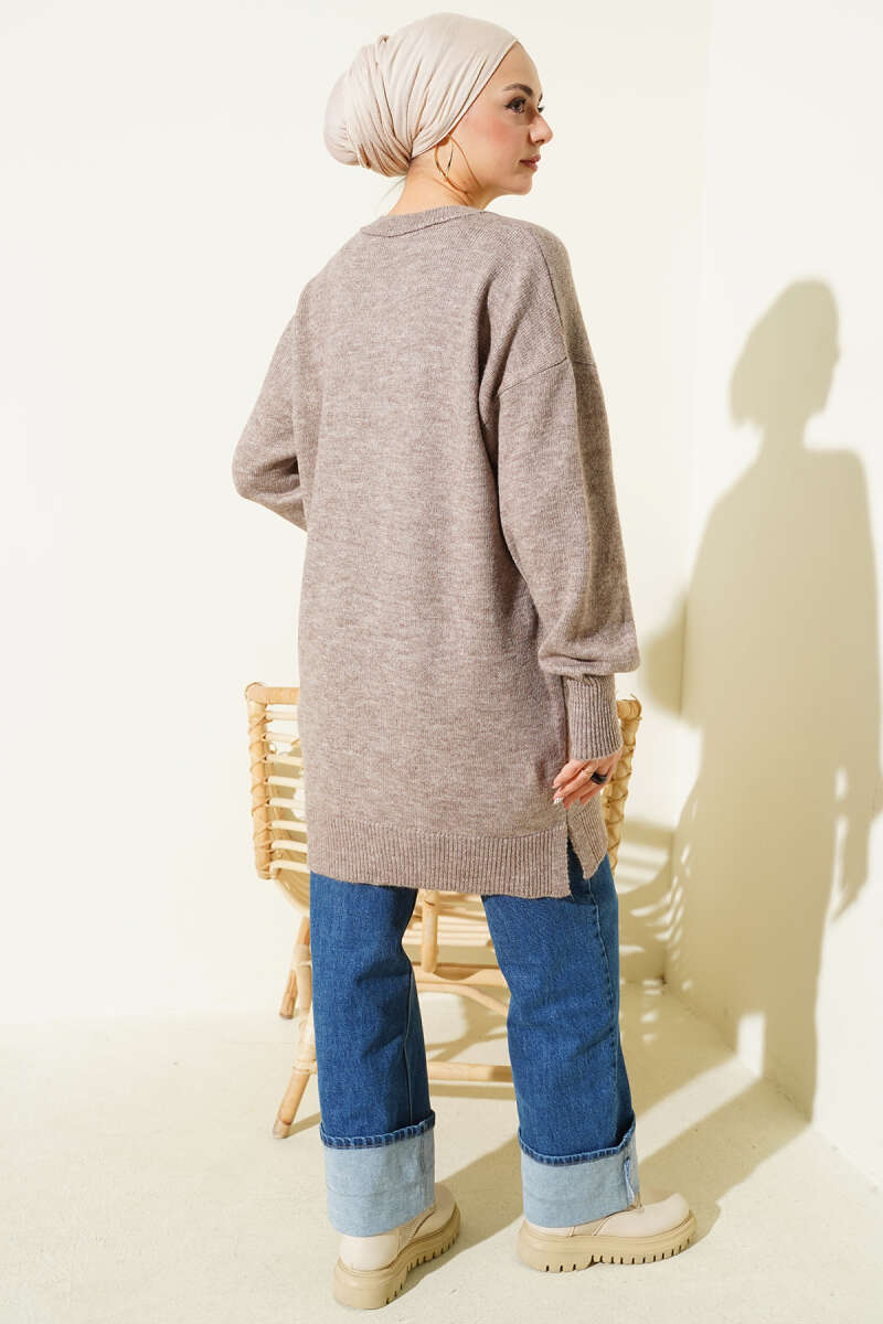 Long Soft Knit Tunic with Side Slits - Mink