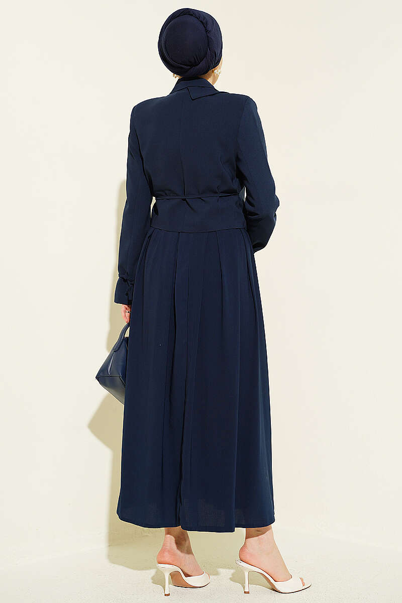 Two-Piece Skirt Set with Side-Tie Jacket - Navy