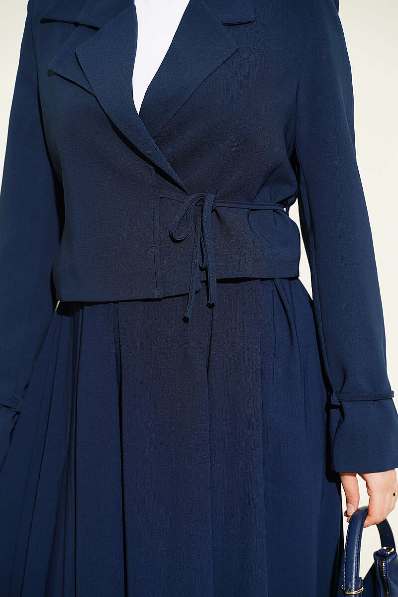 Two-Piece Skirt Set with Side-Tie Jacket - Navy