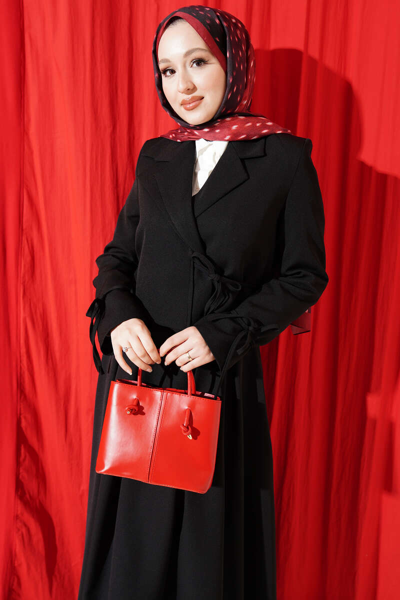 Two-Piece Skirt Set with Side-Tie Jacket - Black