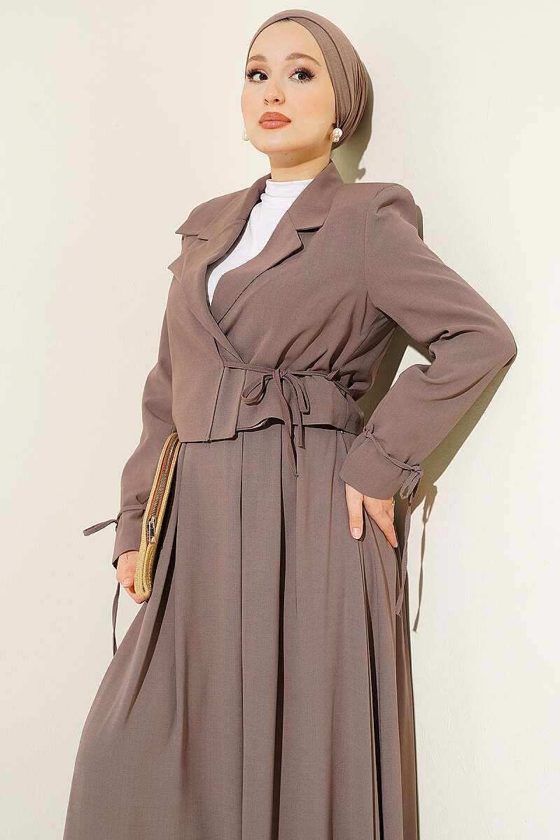 Two-Piece Skirt Set with Side-Tie Jacket - Mink