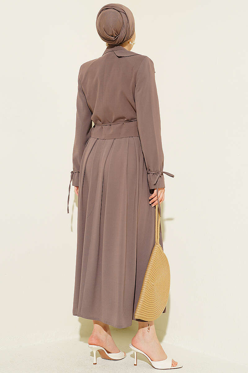 Two-Piece Skirt Set with Side-Tie Jacket - Mink