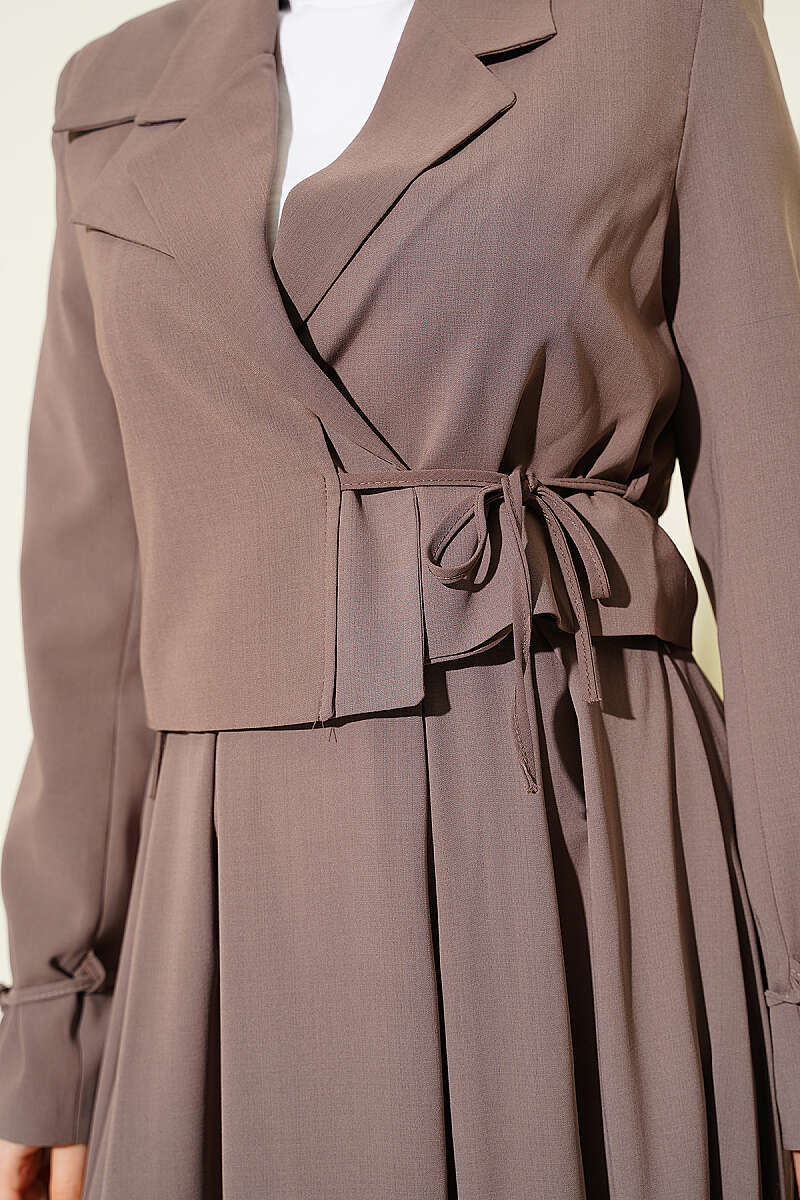 Two-Piece Skirt Set with Side-Tie Jacket - Mink