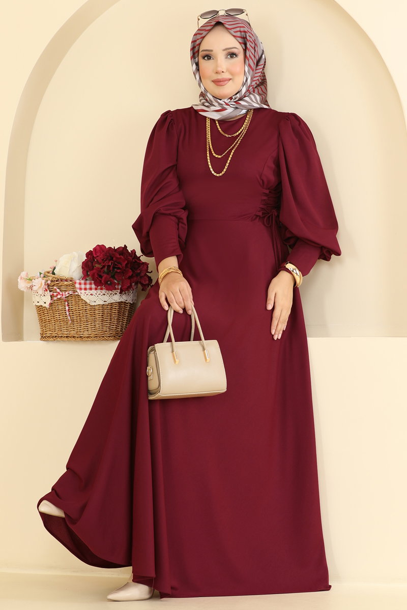 Scuba Dress with Side Tie - Burgundy