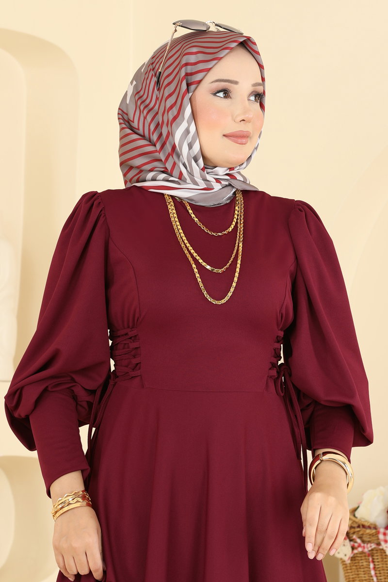 Scuba Dress with Side Tie - Burgundy