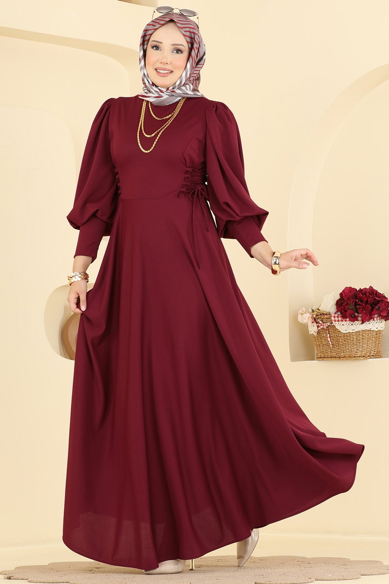 Scuba Dress with Side Tie - Burgundy