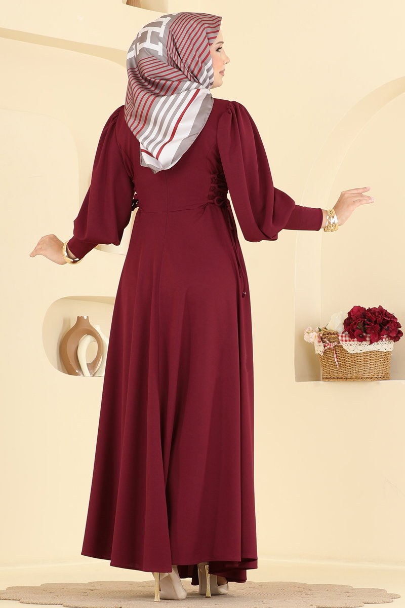 Scuba Dress with Side Tie - Burgundy