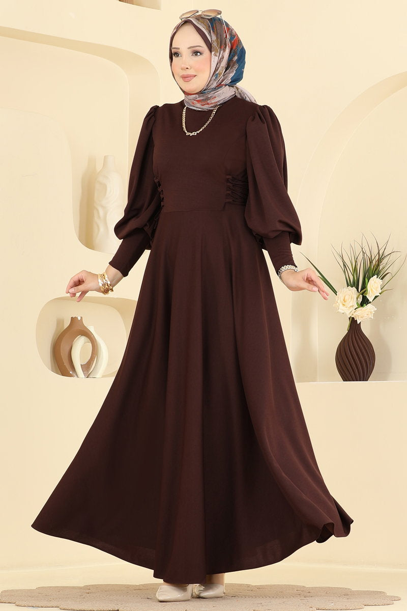 Scuba Dress with Side Tie - Brown