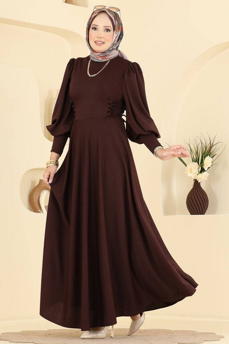 Scuba Dress with Side Tie - Brown