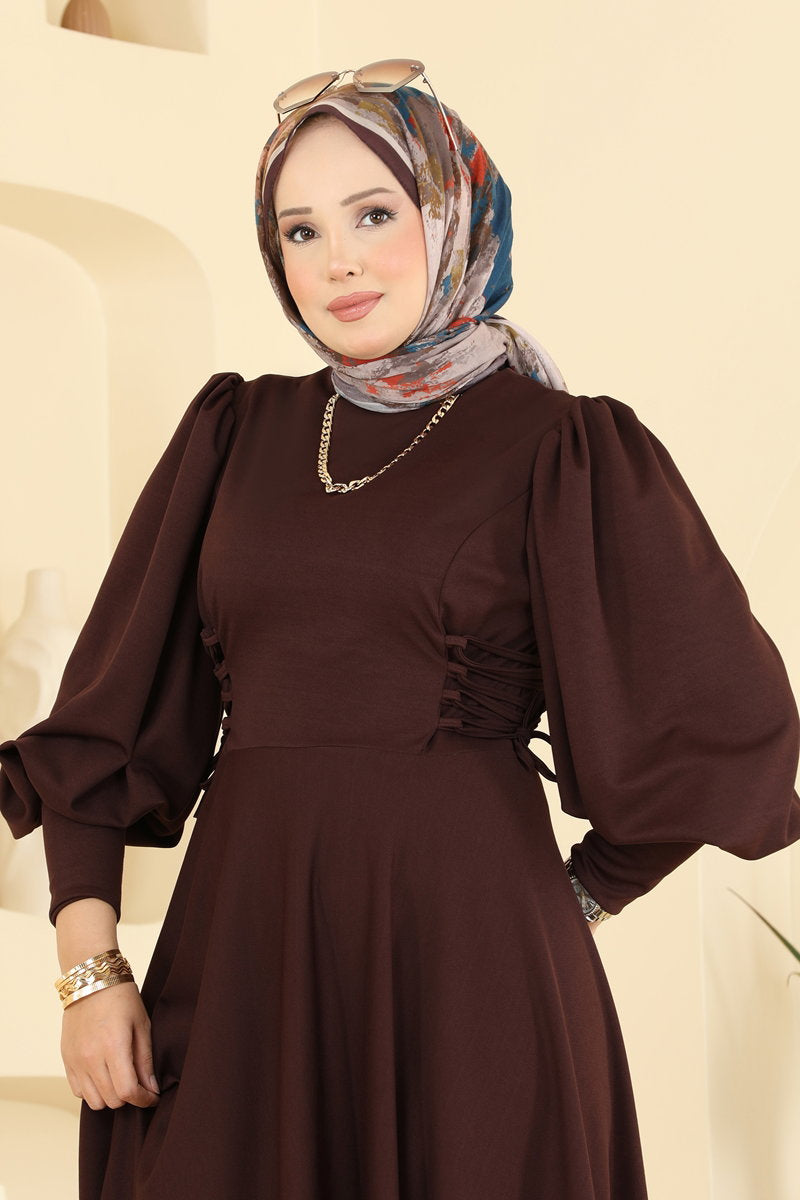 Scuba Dress with Side Tie - Brown
