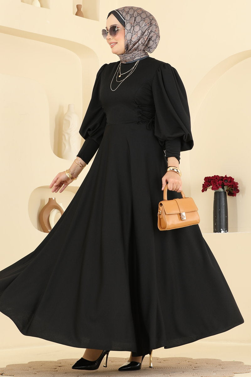 Scuba Dress with Side Tie - Black