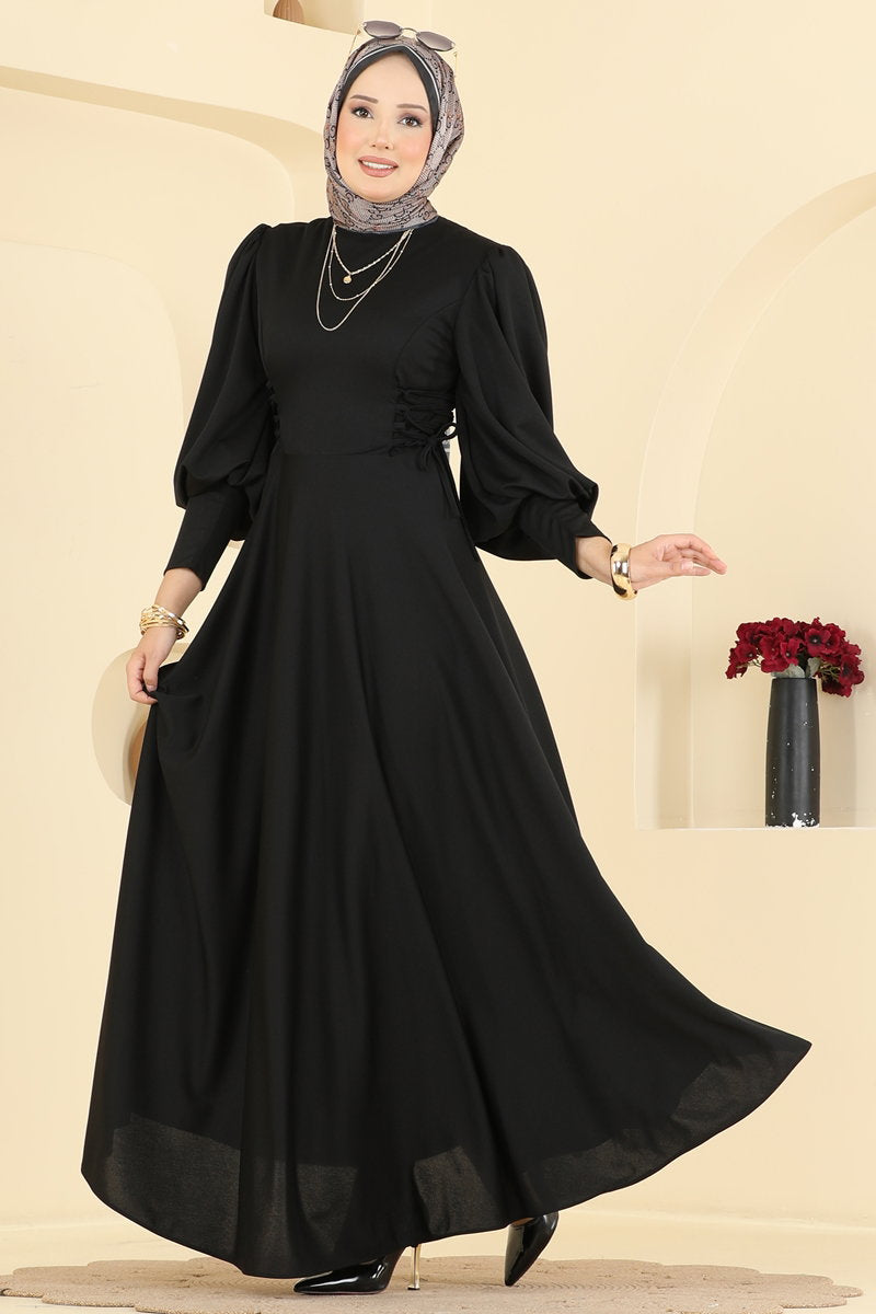 Scuba Dress with Side Tie - Black