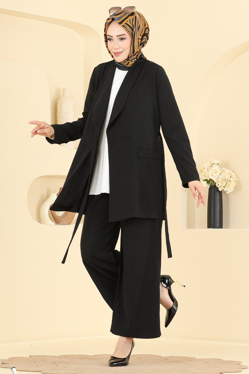 Cupro Two-Piece Set with Side Tie - Black