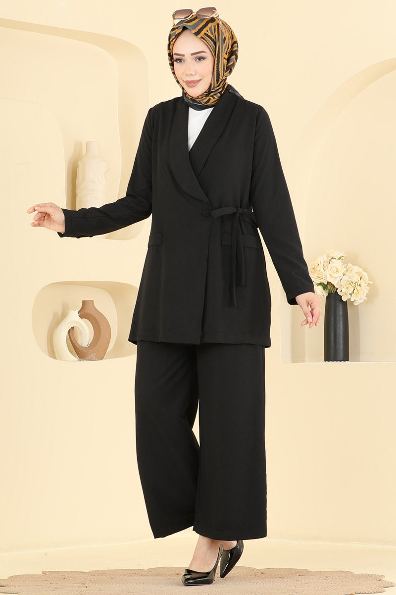 Cupro Two-Piece Set with Side Tie - Black
