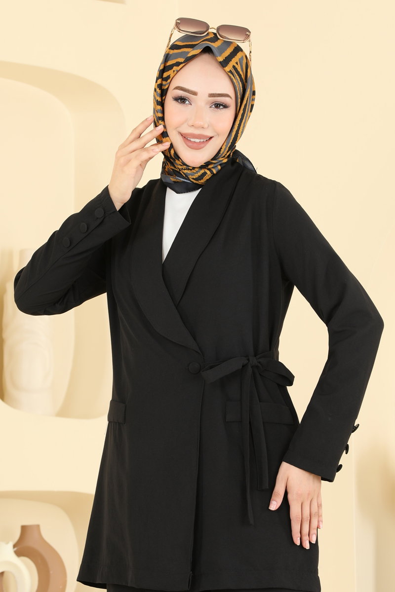 Cupro Two-Piece Set with Side Tie - Black