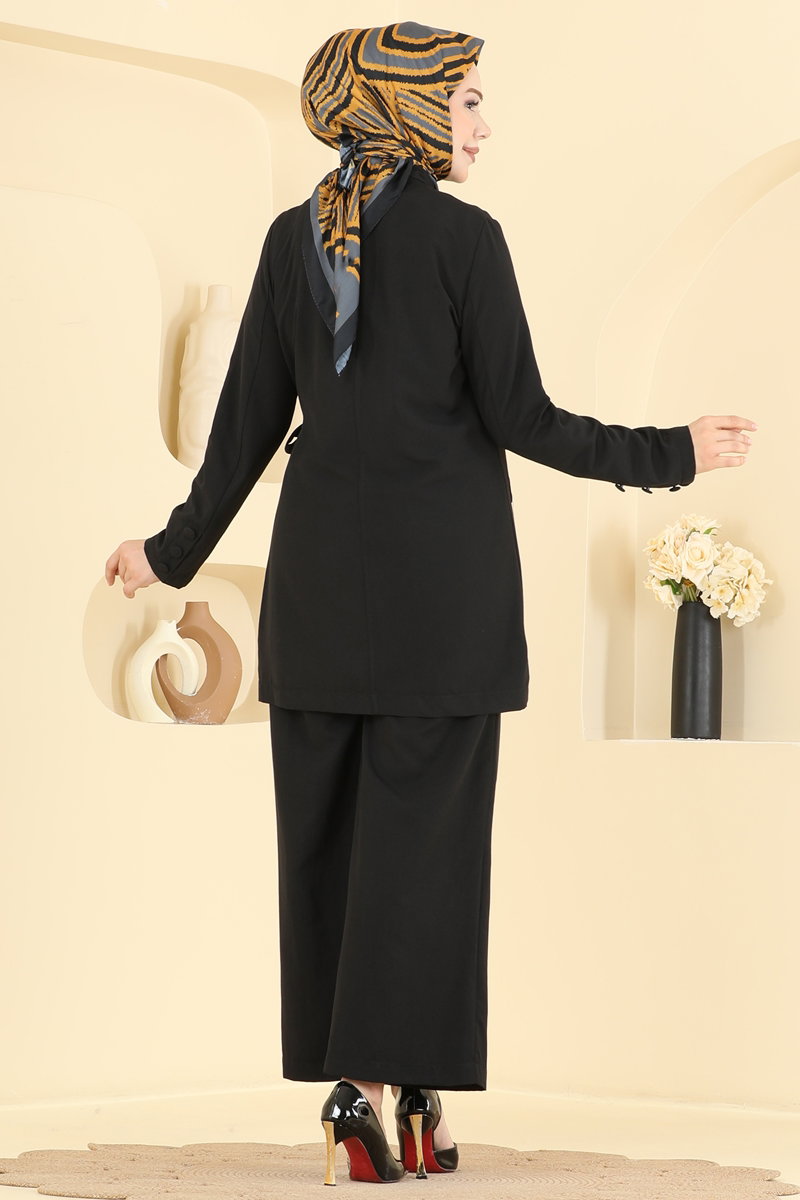 Cupro Two-Piece Set with Side Tie - Black