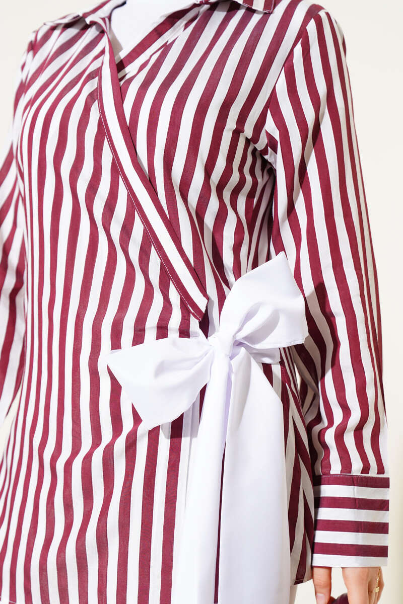Striped Side-Tie Kimono - Burgundy