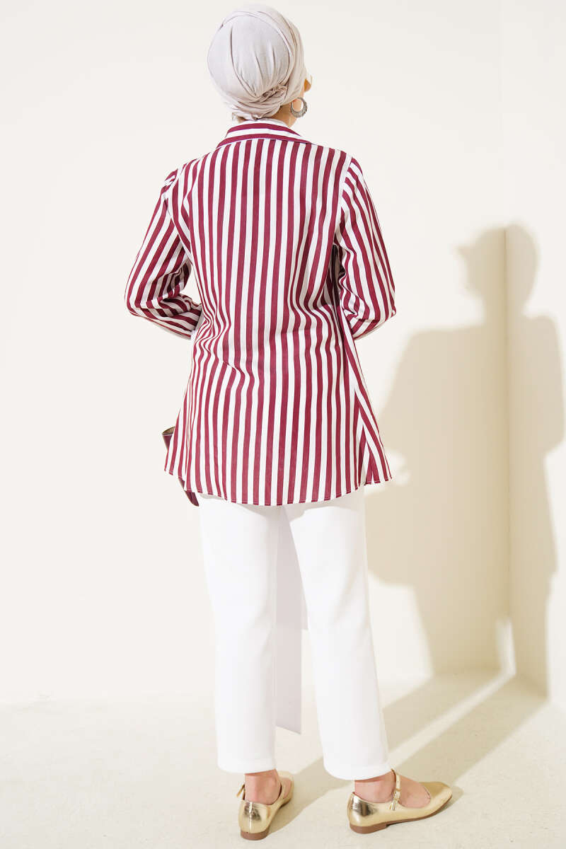 Striped Side-Tie Kimono - Burgundy