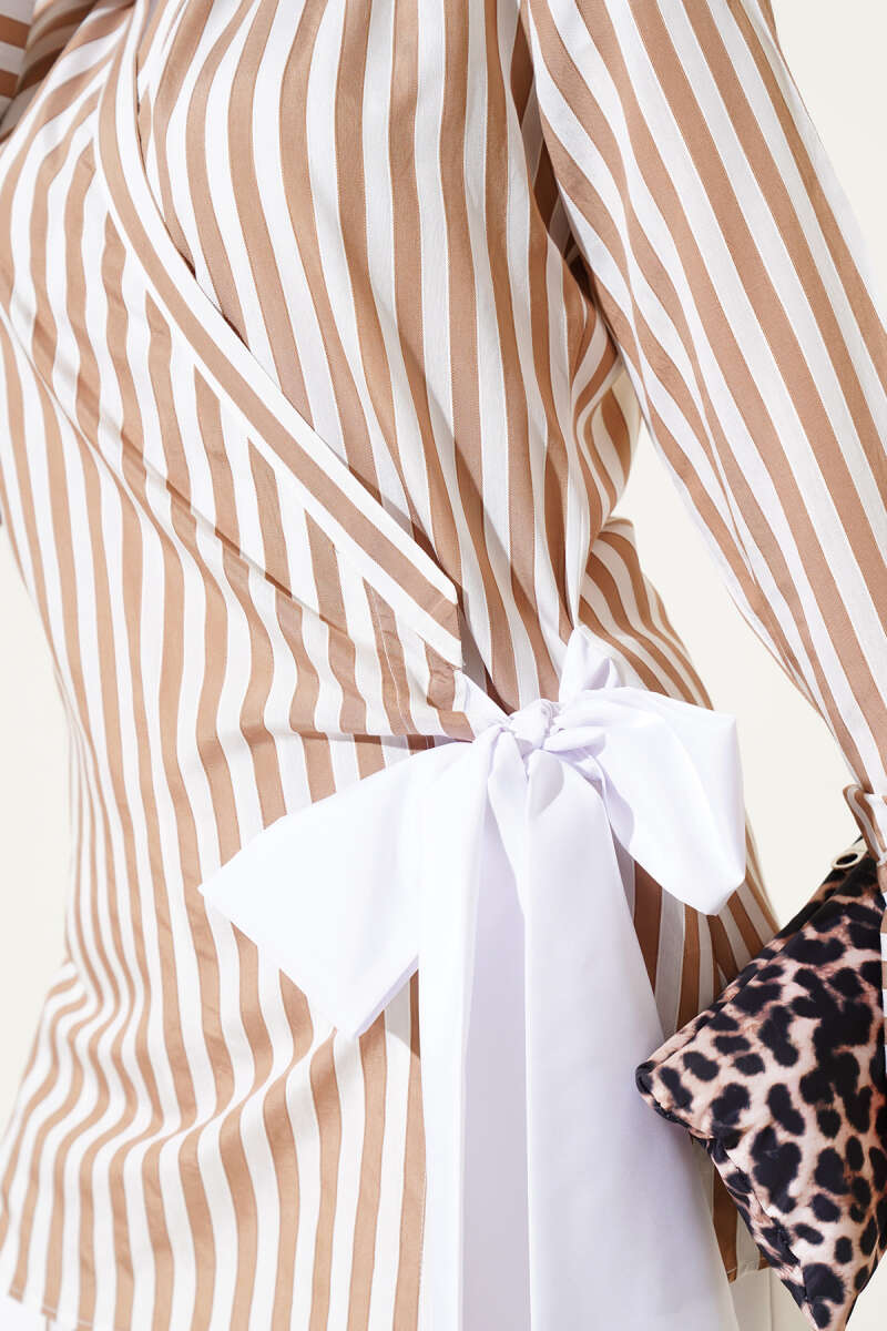 Striped Side-Tie Kimono - Camel