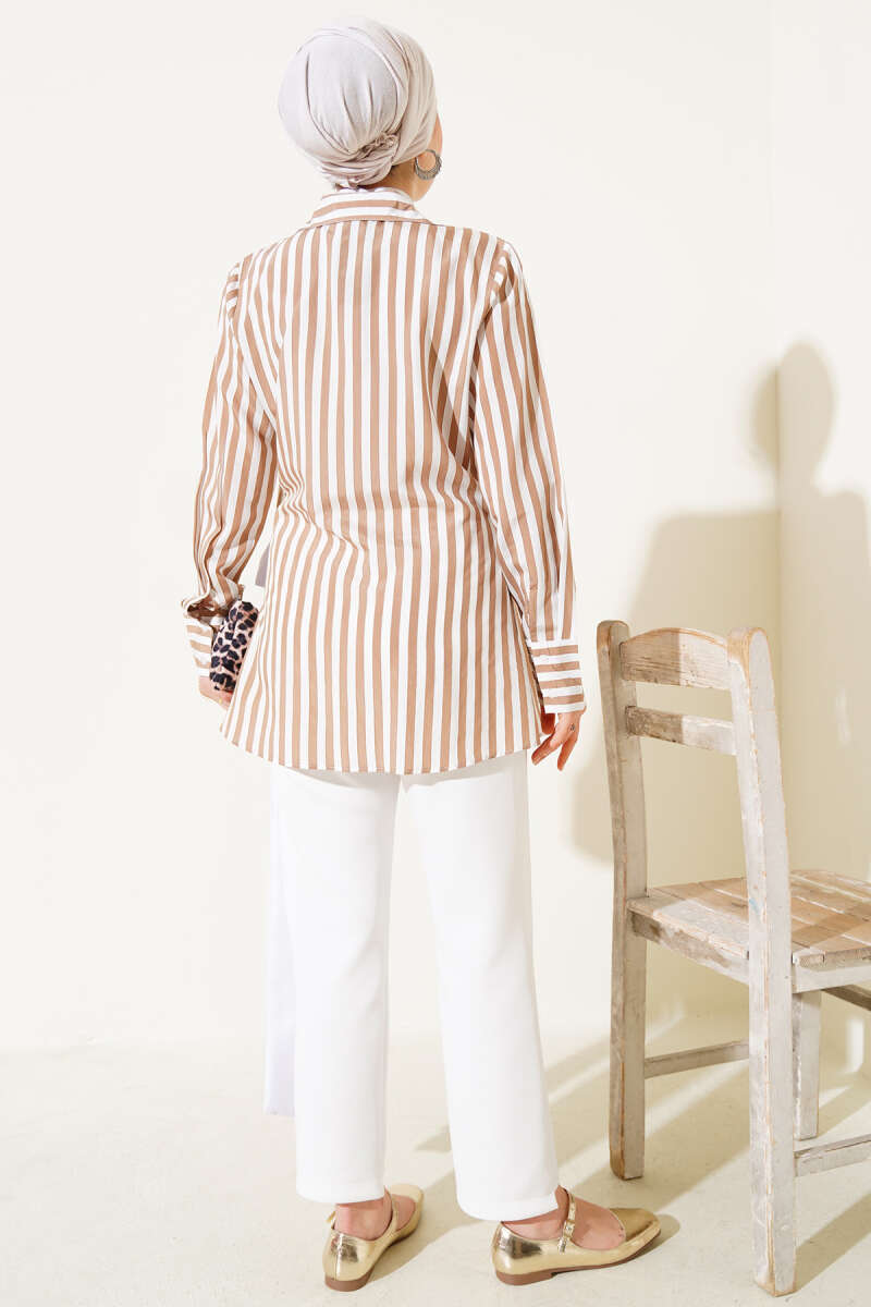Striped Side-Tie Kimono - Camel