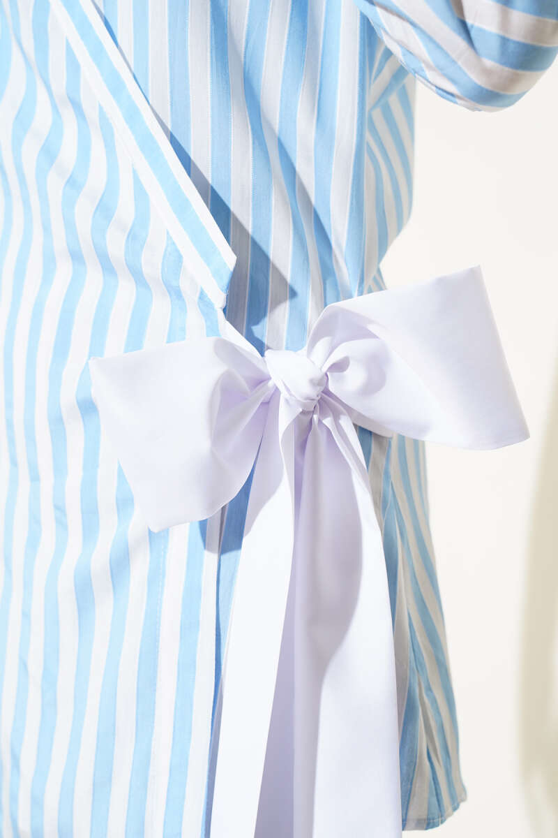 Striped Side-Tie Kimono - Blue