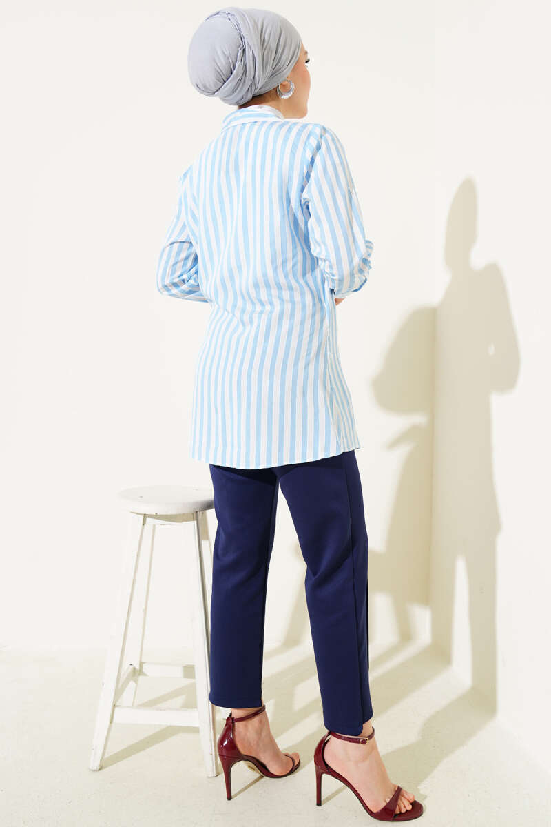 Striped Side-Tie Kimono - Blue