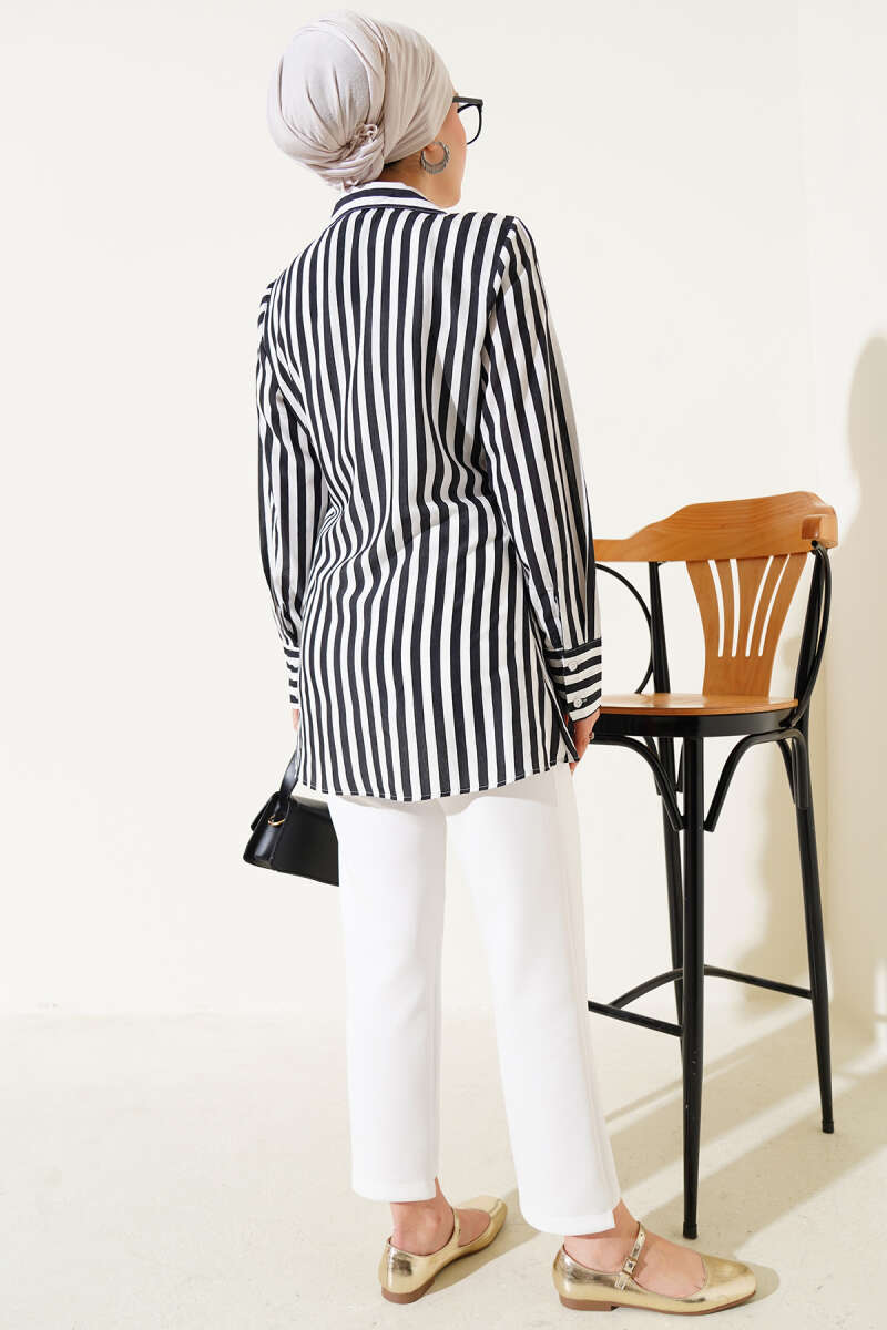 Striped Side-Tie Kimono - Black