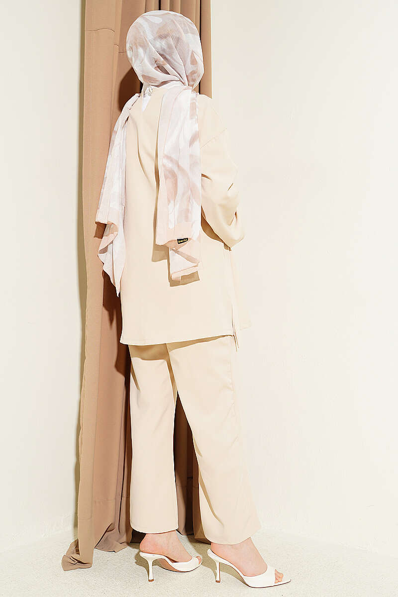 Side-Tie Double-Knit Two-Piece Set - Beige