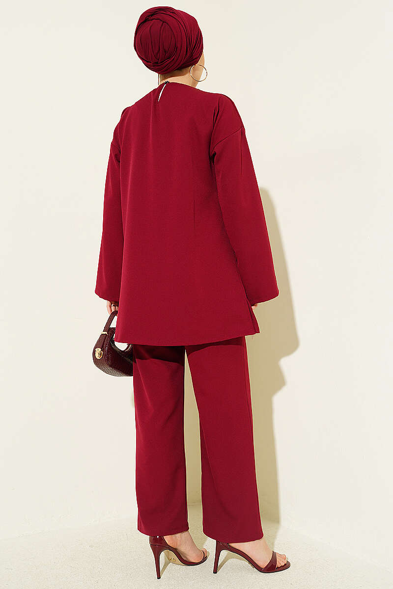 Side-Tie Double-Knit Two-Piece Set - Burgundy