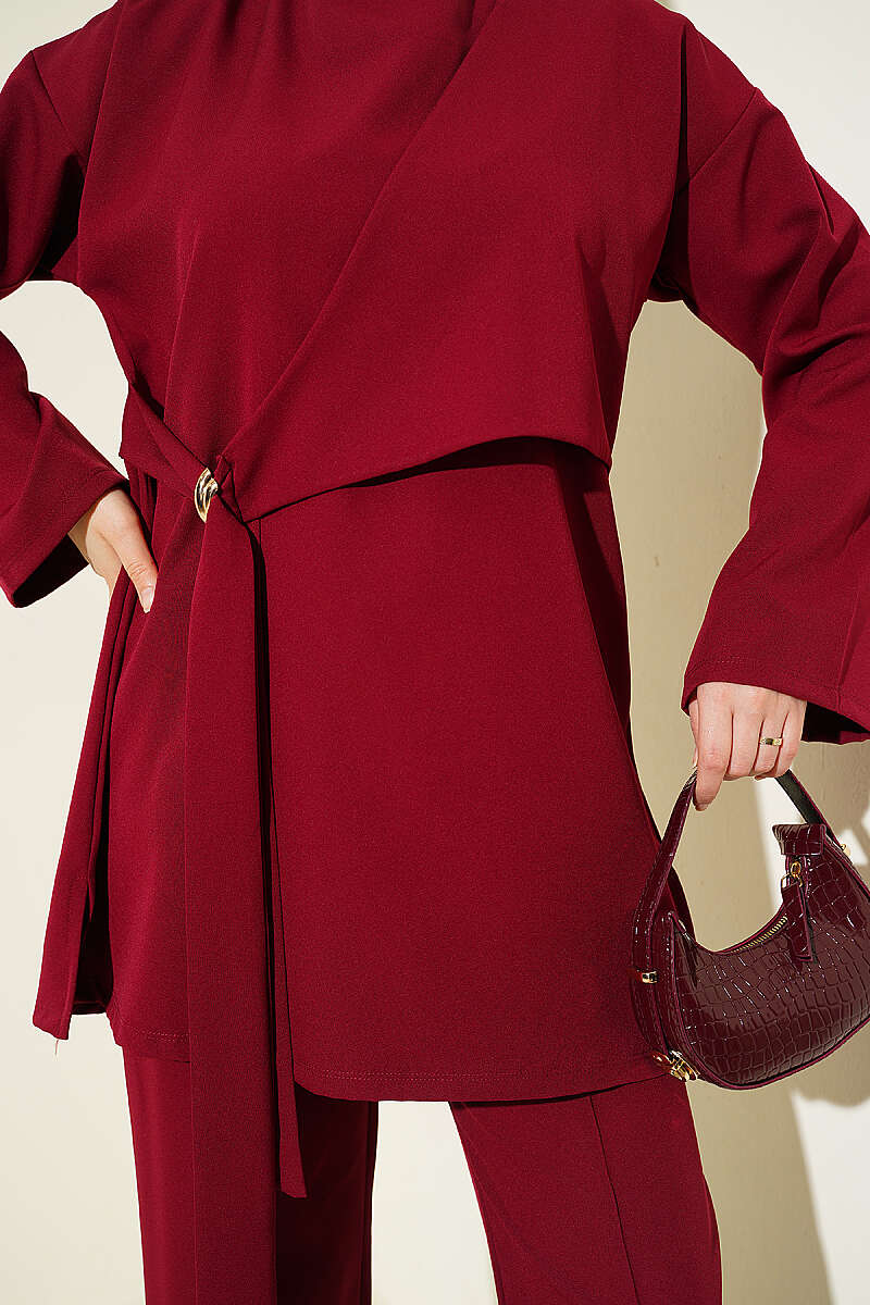 Side-Tie Double-Knit Two-Piece Set - Burgundy