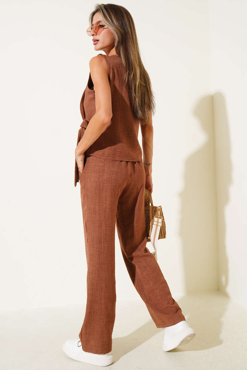 Side-Tie Two-Piece Set - Brown