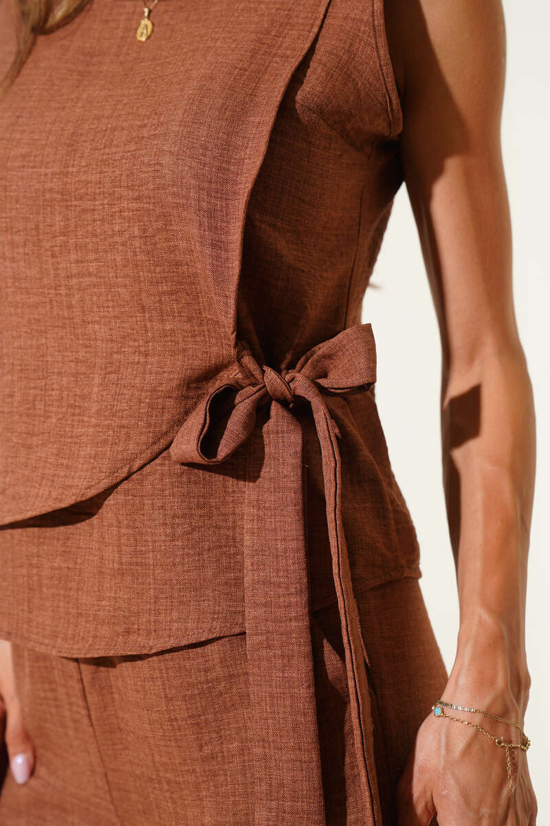 Side-Tie Two-Piece Set - Brown