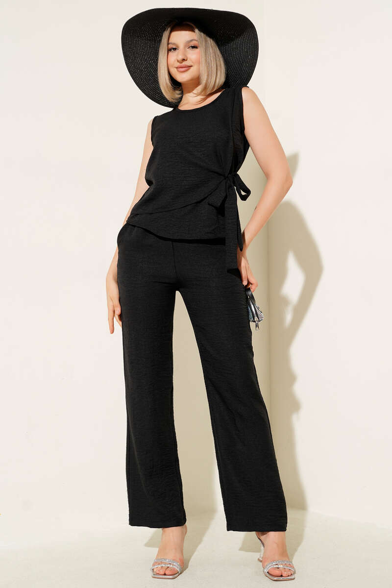 Side-Tie Two-Piece Set - Black