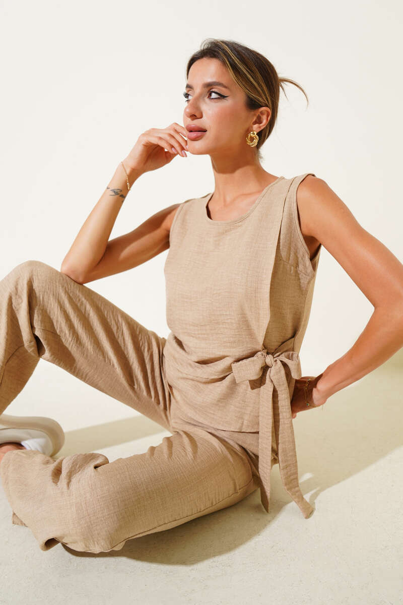 Side-Tie Two-Piece Set - Camel
