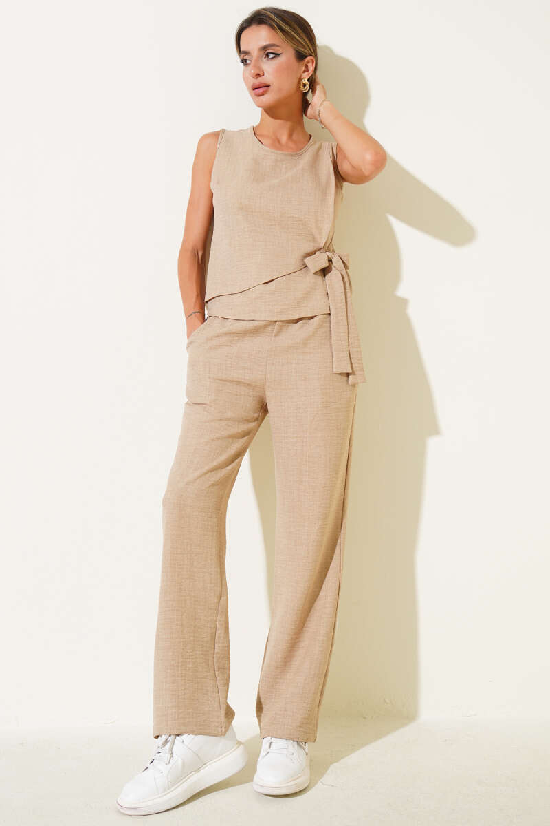 Side-Tie Two-Piece Set - Camel