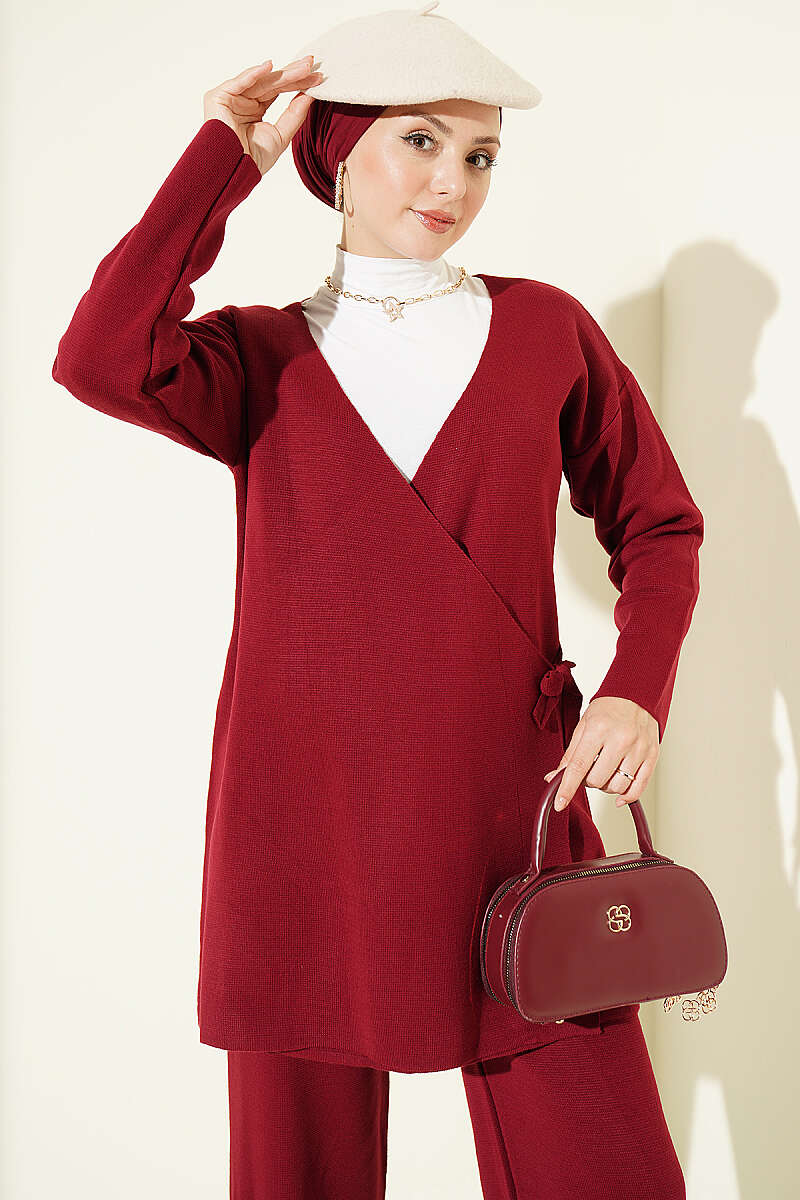 Side-Tie Knit Two-Piece Set - Burgundy