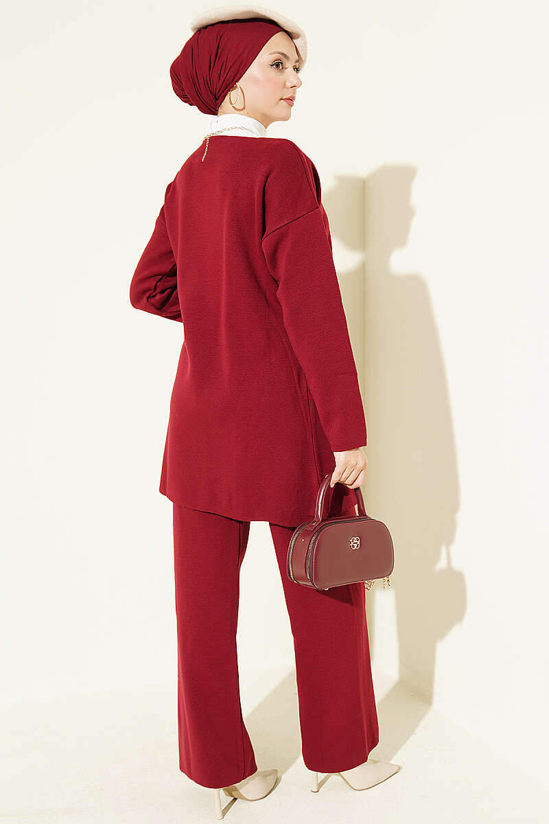 Side-Tie Knit Two-Piece Set - Burgundy