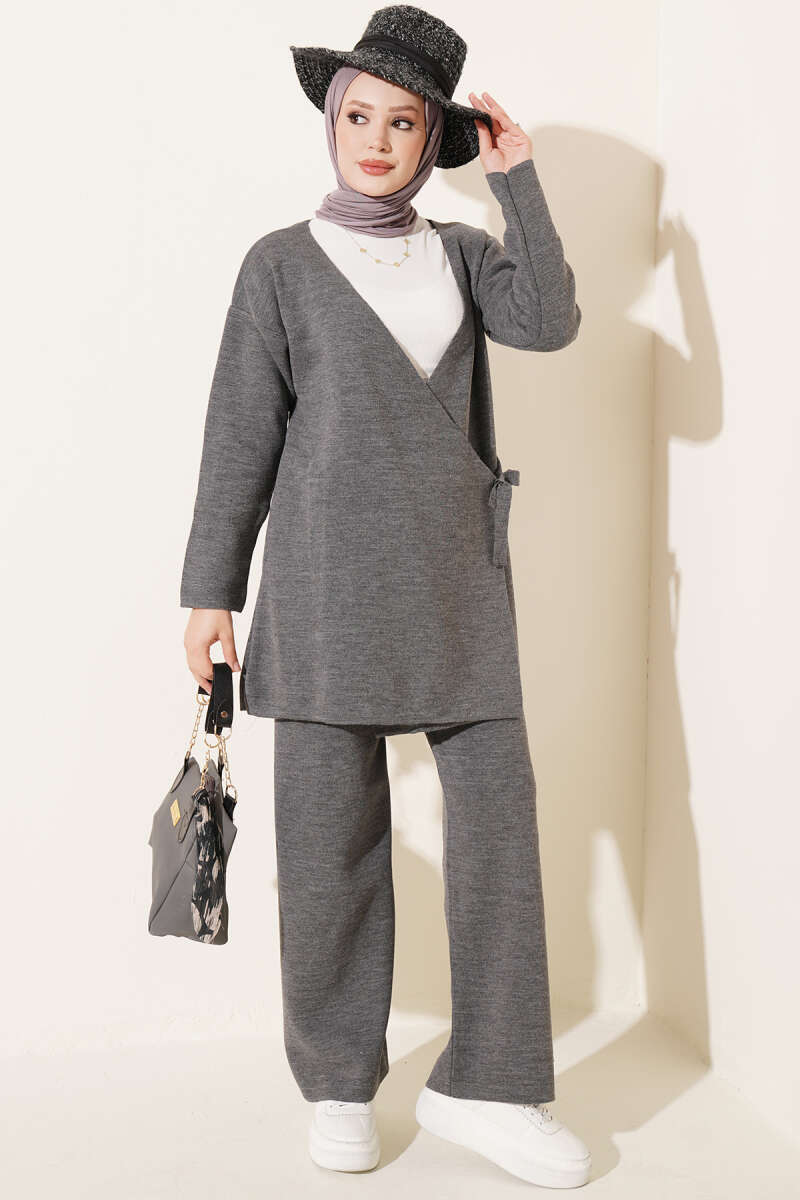 Side-Tie Knit Two-Piece Set - Smoke Grey
