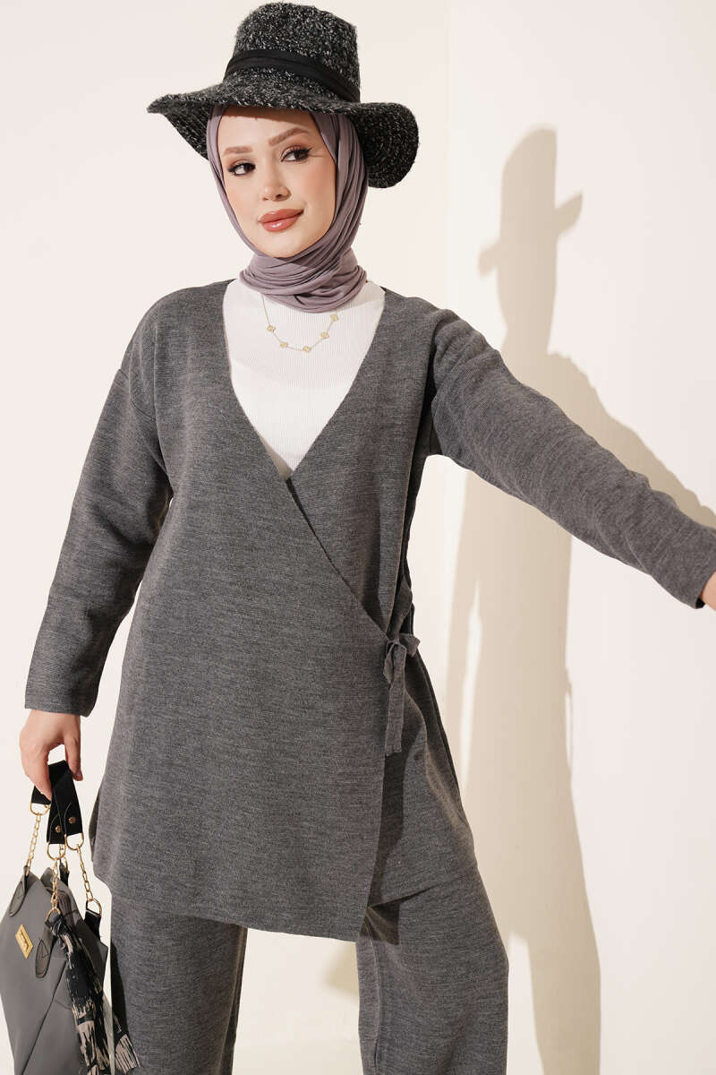 Side-Tie Knit Two-Piece Set - Smoke Grey